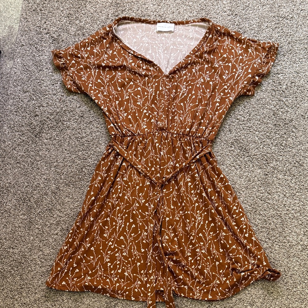 French Grey Brown Floral Dress L
